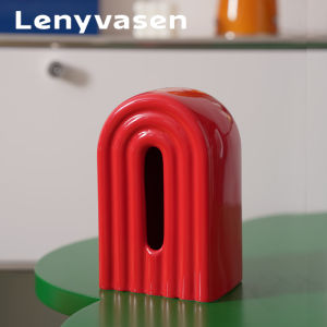 Lenyvasesen เคสกระดาษทรายเซรามิกสีรุ้งสำหรับตกแต่งบ้าน ชั้นวางของในห้องนั่งเล่น ช่องจับกระดาษทรายสำหรับโต๊ะทานข้าว ตกแต่งบ้าน