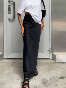 Easiest for Match Spring/Summer New Arrival Womens Clothing Pure Color Artificial Silk Skirt Fashion Style High Waist Satin Bodycon Dress Long Skirt