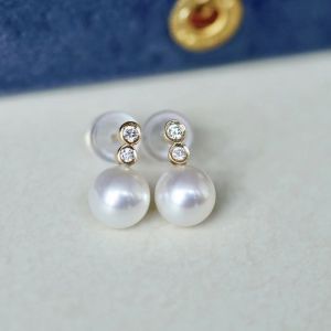 Montagne Jewelry 18k Pure Gold Earrings Natural Diamond earring Inset Fine Jewellery Natural 7.5-8mm Akoya Pearl Earrings Stud Earring