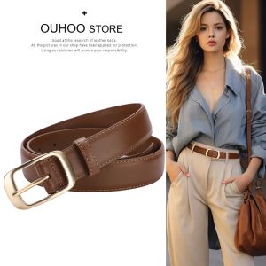 New Cowskin Leather Belt for Women Gold Pin Buckle Jeans Black Belt Luxury Vintage Female Skinny Waistband