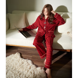 Cotton Pajamas Couples Sleepwear Autumn Winter Long Sleeve Wedding Mens Large Size Home Clothes Red Lucky Year Home Suit