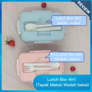 Lunch Box 4in1 1000ml + Sendok dan Sumpit (Tepak Makan Wadah Bekal) / TRI J Lunch Box 4in1 Garpu + Sumpit