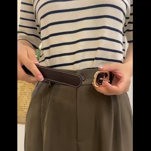 Belt Ikat Pinggang Gesper Kulit Wanita oval Premium Fashion Korea Gola