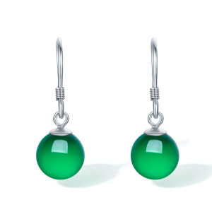 ZHOU LIU FU 周六福 925 Silver Earring Natural Green Chalcedony Dangle Earrings for Women J0913604
