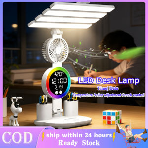 Multi Functional Desk Lamp With Fan Rechargeable Table Lamp For Study LED Desk Lamp LED Clock Display Reading Lamp With Pen Holder Intelligent Display Light Time Date For Home Office College Dorm Bedroom Bedside