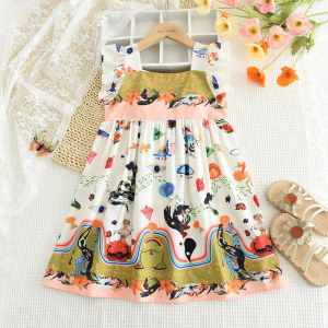 Bear Leader Teens Girls Retro Dresses Fashion Cartoon Graffiti Bubble Sleeve Birthday Party Princess Dress Festival Ceremony Flower Clothes Childrens Clothing 3-11 Years Kids National Style Dresses