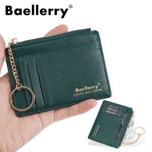 กระเป๋าใส่บัตรผู้หญิง Baellerry พร้อมพวงกุญแจ สไตล์อินเทรนด์ กระเป๋าใส่บัตรหลายใบ กระเป๋าสตางค์แบบซิปบาง กระเป๋าใส่เหรียญแฟชั่น กระเป๋าสตางค์ขนาดเล็กสำหรับใส่กุญแจ