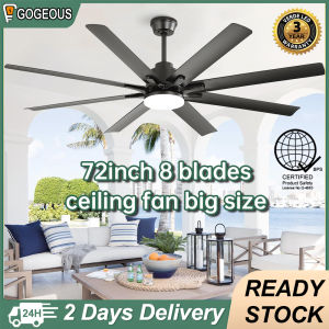 Gogeous 72inch black ceiling fan with light 8 baldes big size 3 color dimming 6 speed wind ceiling fan with lights and remote modern design ceiling fan with led light for living room dinning room meeting room office
