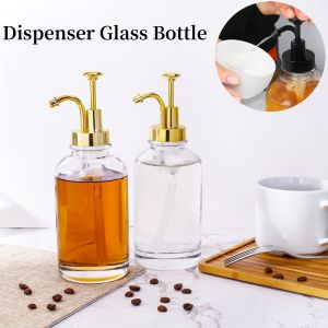 500ML Dispenser Glass Bottles Refillable Syrup Coffee Clear Dispensing Bottle with Pump for Bar Kitchen Bathroom Accessories