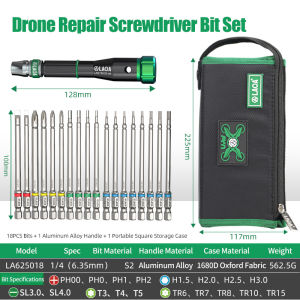 LAOA 18PCS Drone Repair Screwdriver Set S2 Steel Bits Aluminum Handle Quick-Release Kit Portable Case for DJI Mavic Mini/3/4 Pro