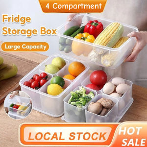 Refrigerator Organizer 4 Compartment Food Storage Box Meat Fruit Vegetable Preserver Container
