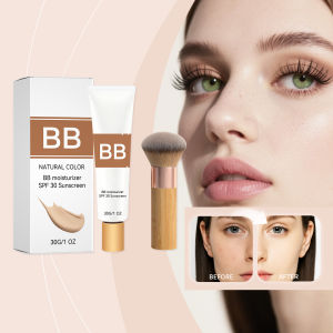 eelhoe | SPF 30 Tinted Moisturizer BB Cream with Hyaluronic Acid Hydrating Skin Tint Natural Glow Foundation & Eco Brush Face Makeup