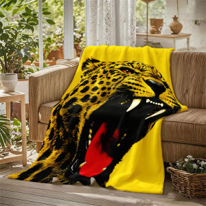 BILIBILI | Leopard Yellow Background Flannel Blanket Perfect for Sofa Office Bed Travel Sleep Read Relax Camping Four Season Use