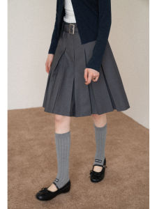 Casual Grey Miu Series Pleated Mini Skirt High Waist Slimming A-Line Midi Skirt Korean Style Eggka Womens Fashion Skirts