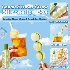 🍡Creative Tanghulu Shape/Food-Grade Silicone✨Straw-Included Ice Mold/Easy-Release Popsicle Maker/Home Ice Storage Box