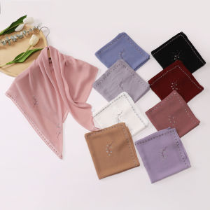 Jifang 90x90cm Shiny Rhinestones Plum blossom Flower Bubble Chiffon Square Scarf Pashmina Muslim Hijab Square Bawal WC81