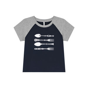 American Color-block Letter Print Short Sleeve Slim Fit T-shirt