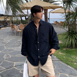 Ssumenam | Laid-back Summer Mens Long-sleeved Flax Shirt