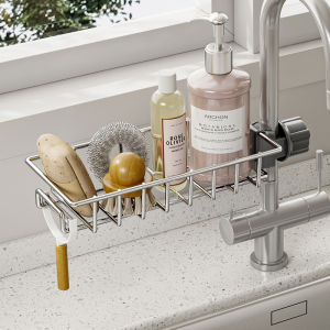 Stainless Steel Kitchen Faucet Rack Sponge Scouring Pad Drain Rack Dishwashing Vegetable Washing Sink Storage Basket Hook