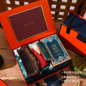 Mothers Day Gift Practical Wooden Comb Traditional Chinese Style Silk Scarf Heartfelt Souvenir Small Creative Gift for Mom Teacher
