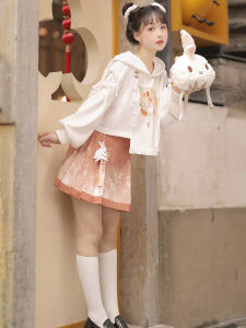 Bộ Đồ Hai Mảnh Hanfu Phong Cách Nữ Thường Ngày Mùa Xuân Thu Áo Hoodie Và Váy Đuôi Ngựa Hanfu Nguyên Chất 100% Polyester