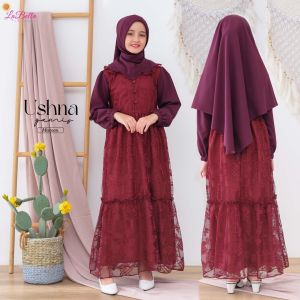 GAMIS ANAK LABELLA 5-10 TAHUN WARNA DUSTY PINK LABELLA USHNA PINK PUTIH MAROON DUSTY PINK CANTIK ANGGUN GAMIS ANAK LABELLA