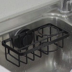 TAILI 4-In-1แท่นวางฟองน้ำสำหรับอ่างล้างจานพร้อมถ้วยดูดแรงสูงฟองน้ำล้างจานแท่นวางฟองน้ำในอ่างล้างจานแบบถอดออกได้ที่ยึดอ่างล้างอะลูมิเนียมกันสนิมสำหรับฟองน้ำแปรงที่ขัดตัวจุกซิงค์และที่ขูด-สีดำ