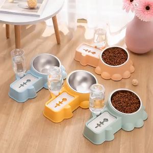 🧺RPS🧺ชามอาหารสัตว์เลี้ยง ชามคู่ใส่อาหารและน้ำ พร้อมขวดน้ำ สำหรับ หมา แมว อุปกรณ์สัตว์เลี้ยง