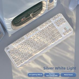 EWEADN | 87-Key Mechanical Keyboard and Mouse Set White and Pink Color