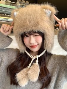 MiiOW | หมวกหูสัตว์น่ารัก ผ้าขนแกะ ผูกโบว์ สำหรับผู้หญิง ฤดูใบไม้ร่วง/ฤดูหนาว หมวกป้องกันหู หมวกแฟชั่น MiiOW Cat Person