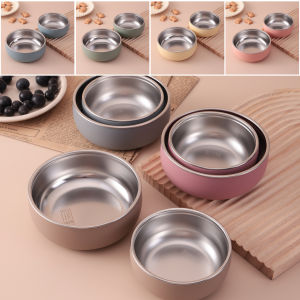 Color Kids 2PCS Stainless Steel Bowl Tableware Set For Baby Feeding Detachable Silicone Food Dish Plate BPA Free Kids Dinnerware
