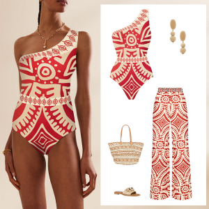 Summer 2025 Ethnic Style Wide Leg Pants One Piece Swimsuit Womens Small Audience Design Sensation Hot Spring Thermal Suit