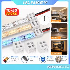 【Ship in 12H】 50PCS 2 Pin 8mm LED Strip Connector Solderless Screw Down Terminal Block Tape to Wire for 5V 12V 24V HLINKEY