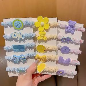 Combo 5 dây cột tóc đính charm in hoa hoạt hình nhiều màu pastel dễ thương CB09