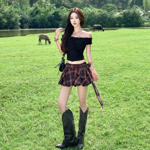 Váy Lưới Nửa Đầu Họa Tiết Kẻ Caro Phong Cách Cỏ Đồng Phục Mùa Hè Cho Nữ Váy Ngắn Mùa Thu Phong Cách Ngọt Ngào Váy Chữ a