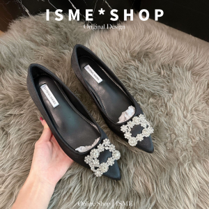 Elevated 5cm Diamond Buckle Satin French Pointed Toe Snowflake Elegant Low Cut Wedding Commuter Shoes New 2024 Fashion Single Shoes