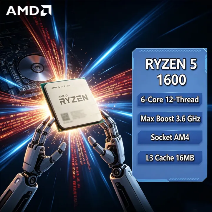 AMD | AMD Ryzen 5 1600 AMD R 5 1600 CPU 6-Core 12-Thread 3.6 GHz Unlocked Desktop Processor Socket AM4 Gaming CPU Without Package