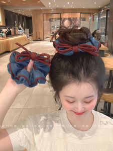 Vintage Blue Denim Hair Ties Womens Simple Butterfly Knot Hair Accessories Color Block Large Elastic Hair Bands Su Ya Brand