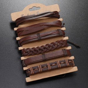 Simple Handmade Woven Brown Leather Men Bracelet Punk Artsy Retro Pull Adjustment Carrying Strap Bracelet Suit