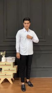 (TERMURAH) KEMEJA POLOS PRIA LENGAN PANJANG HITAM PUTIH