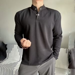 Áo Thun Nam Mùa Thu Cổ Polo Chạy Bộ Thể Dục Tay Dài Tập Luyện Cổ Polo Đơn Giản Thời Trang Màu Trơn Trong Suốt Mùa Thu