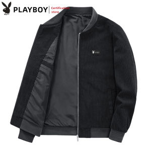 Playboy Spring and Autumn Corduroy Baseball Neck Jacket: Youth Mens Slim Fit Popular Coat Casual Fashion