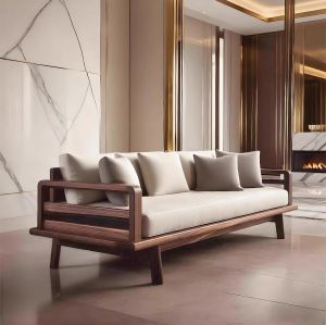 New Modern Minimalist Style Solid Wood Sofa Home Use Luxury Fabric Straight Row Sofa for Homestay Wabi-Sabi Style Furniture