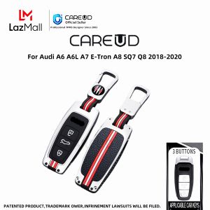 เคสฝาครอบที่ห้อยกุญแจสำหรับ Audi พร้อมพวงกุญแจนุ่มพิเศษเคสคลุมป้องกันกุญแจ TPU เข้ากันได้กับ A6L A6 Audi 2018-2020 A7 A8 SQ7อี-ทรอน Q8คีย์อัจฉริยะไร้กุญแจรุ่น2024