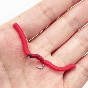 8pcs Realistic Bloodworm Fly Fishing Hook Soft Silicone Red Worm Lure Fake Bait Outdoor Fishing Tackle Accessories
