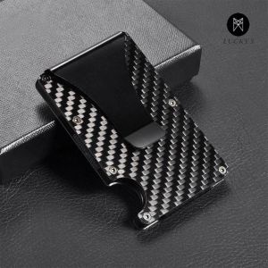 Slim Carbon Fiber Credit Card Holder RFID Non-scan Metal Wallet Money Clip Purse