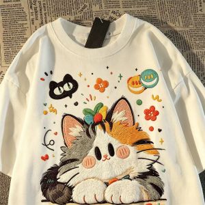 PAZHAOLANG | Plus Size Cat Print Short Sleeve T-Shirt