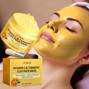 EELHOE | Turmeric Clay Face Mask Vitamin C Deep Cleansing Facial Improves Dark Spots Hydrating Skin Care Tightens Skin Evens Skin Tone To