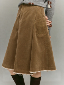SUSHE | Vintage Fringed Color Block Corduroy Skirt