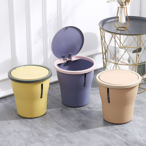 Home Use Plastic Press Top Cover Trash Can Office Living Room Kitchen Bedroom Bathroom Classification Trash Can round Bucket Shape